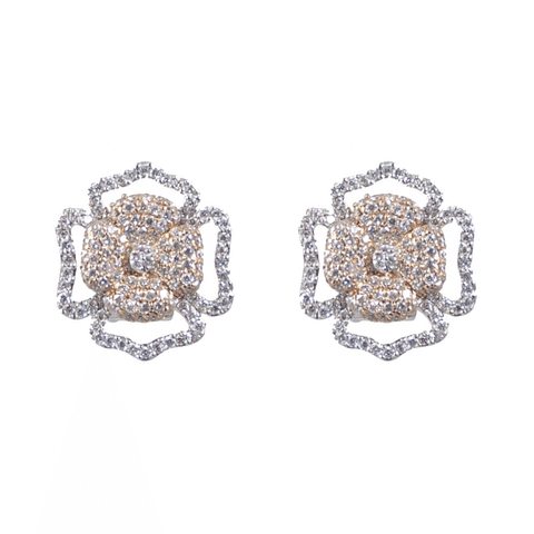 4 White and yellow Gold Clover Earrings